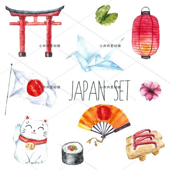 日系复古手绘水彩小清新手账本子装饰插画图...