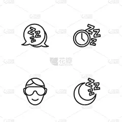 设置线月亮和星星，眼睡眠面具，瞌睡和闹钟图标。向量