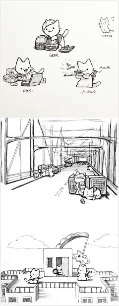 #游研趣图# 国外网友deut《绝地求生》与猫咪结合在一起，绘制了一组猫咪版《绝地求生》大吉大利，今晚吸猫~ ​​​​