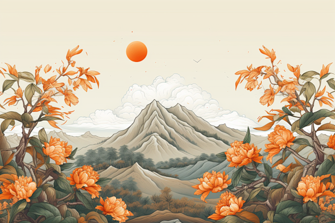 芙蓉花二十四节气秋分插画图片