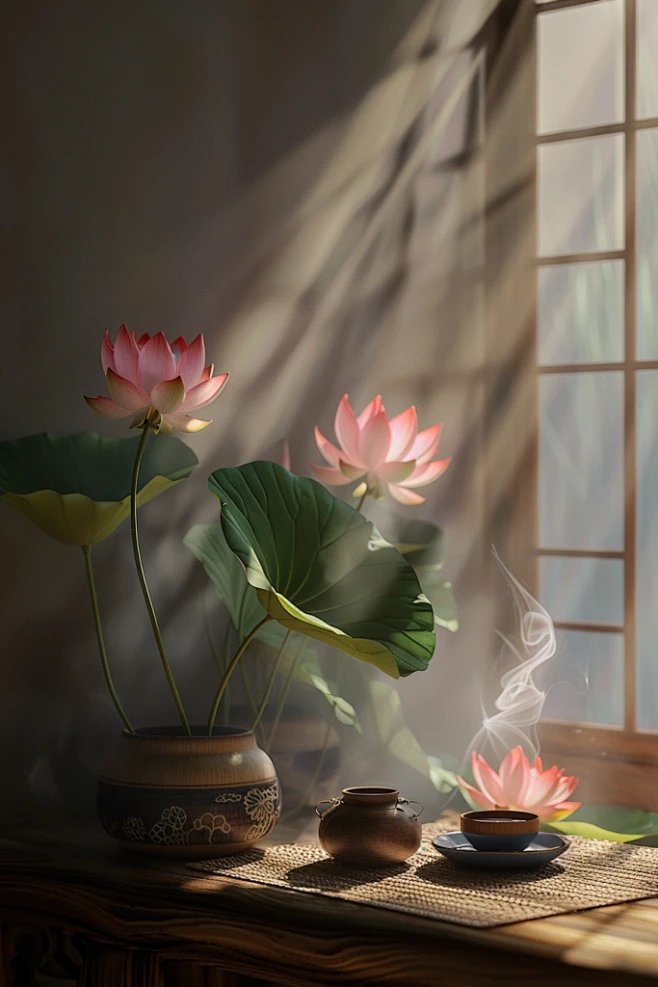 雅致的新中式荷花禅意场景-花瓣网