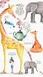 长颈鹿花卉花圈平铺背景底纹手绘水彩动物插图PSD设计元素  (2)
