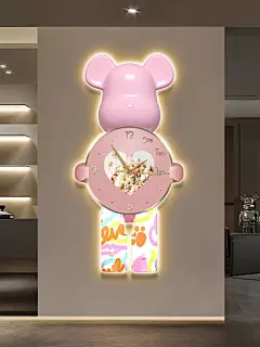 暴力熊玄关装饰画现代简约灯画网红客厅挂画钟表挂钟轻奢过道时钟-tmall.com天猫