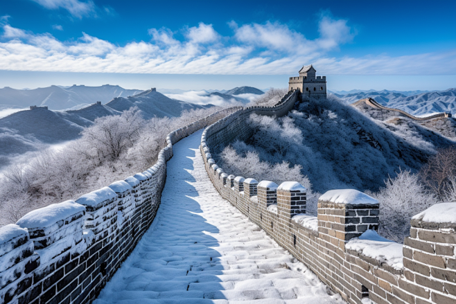 设图网雪景5A景点中国北京长城摄影图