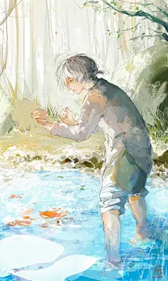 光影感极强的同人插画，梦幻朦胧的色彩