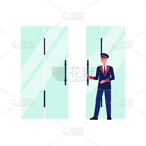 建筑物门,绘画插图,平坦的,性格,看门人,矢量,门房,开着的,分离着色,商务素材-花瓣网