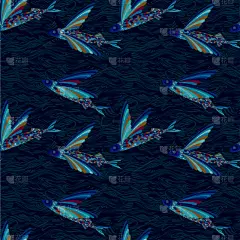 飞鱼,水,绘画插图,插画,自然美,在上面,纺织品,动物,水下