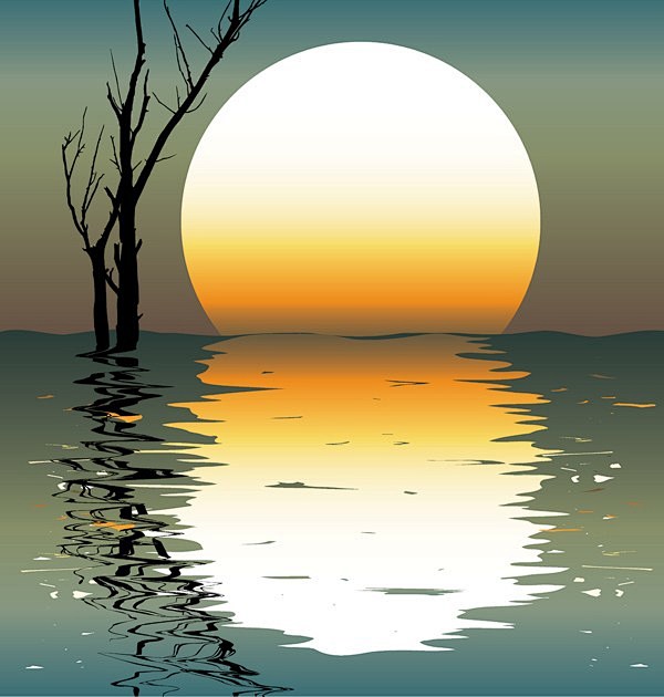 颓废风景：夕阳无限好,只是近黄昏#矢量素...