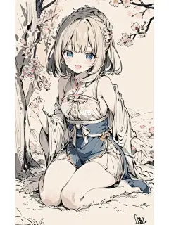 桃花树下的女孩壁纸一组