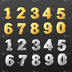 矢量3d金和银数字。