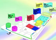 “多巴胺”涂装创意改造大油罐   
从空间布局上，现场设计超感瑜伽空间、签到处、超感进化篮球场地、超感玩出彩滑板场、超感游乐场、超感休闲营地、超感跑局7大体验空间，分别涂上了不同的主题色彩