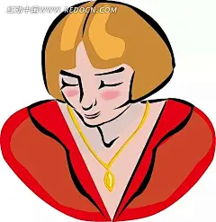 低着头|害羞|红色衣服|金项链|人物素材|人物图片|矢量人物|矢量素材|手绘