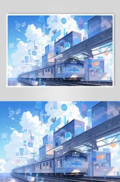 AI数字艺术春运旅客出行高铁站台插画