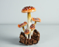 Colorful Mushroom Sculpture, Art, Painted Statue, Wood Carving, M