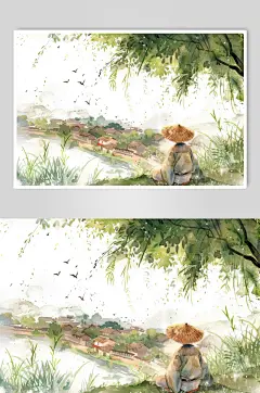 AI数字艺术清明节中国风牧童插画