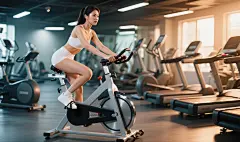 健身房骑动感单车健身的美女图片
