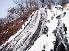 双美瀑布,冬天,日本,北海道,知床半岛,水平画幅,雪,无人,户外,白色