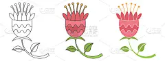 花设计矢量插图。手绘黑白元素