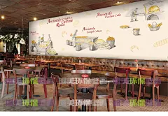 简约典雅面包工坊无缝大型壁画餐厅酒吧咖啡厅烘焙店墙纸壁纸包邮-淘宝网