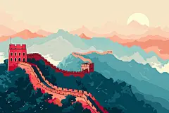 壮美彩绘长城装饰画图片