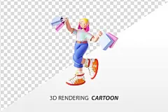 PSD 3d 渲染卡通潮流购物女士