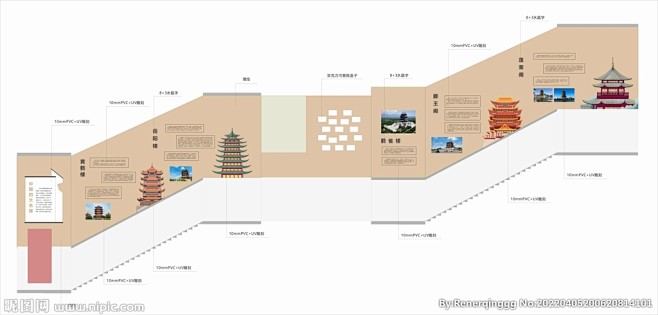 中国四大名楼地理主题楼梯文化墙