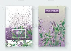 薰衣草花图案封面设计。手绘巴洛克花。高雅新潮的背景开花绿叶枝。图形插图婚礼，请柬，海报，卡片，封面，