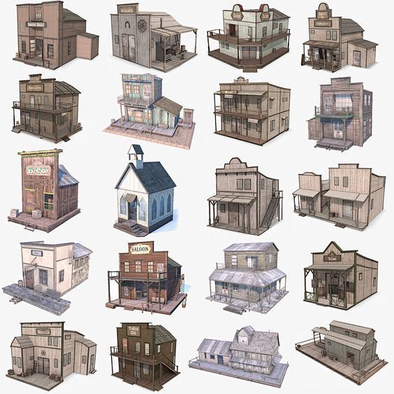 3d western buildings