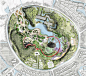 建筑设计素材网---滨水湿地公园-园林景观彩色总平面PSD素材