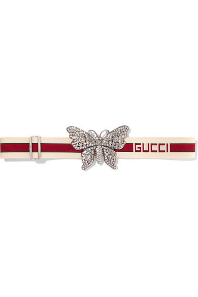 Gucci | 水晶缀饰弹力帆布腰带 |...