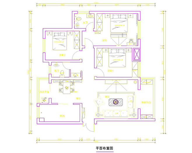 许昌阳光花墅装修平面户型布局图——三室两...