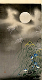 小原古邨(Ohara Koson)高清作品《月亮和蓝色的花朵》