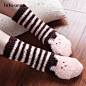 tutuanna 毛毛袜 条纹短袜 女 珊瑚绒动物地板袜冬季保暖短袜