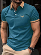 Dusty Blue Casual Collar Short Sleeve Fabric Animal  Embellished Non-Stretch Summer Men Clothing