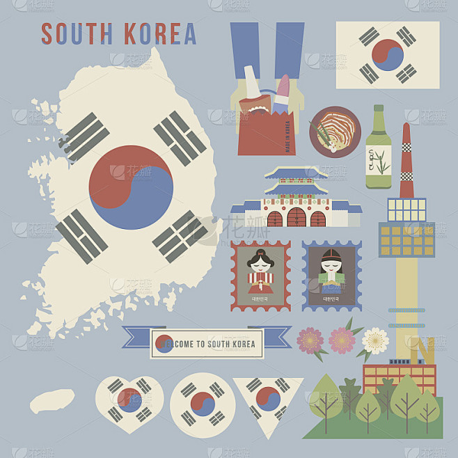 韩国导游地图复古风格