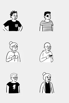 黑白女人手绘人物插画免抠素材-众图网