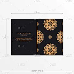 现成的明信片设计与抽象的老式曼荼罗装饰。黑金奢华的颜色。可用作背景和壁纸。优雅和经典的矢量元素