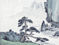 国画山水-河畔青松