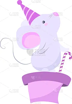 鼠,鸭舌帽,可爱的,贺卡,动物,盒子,节日,绘画插图,卡通,新的