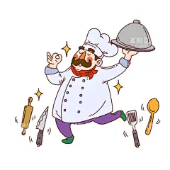 厨师手绘插画  - 源文件下载【酷图网】烹饪,烘焙,美食,厨师,熟食,手绘,插画,快乐,开心