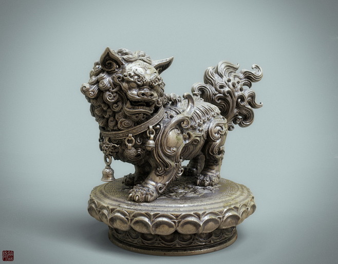 A Chinese lion statu...