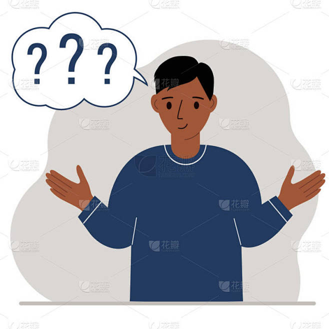 一个有很多疑问的人在他的脑海里的概念图解。矢量平面插图