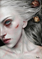 惊悚少女肖像插画，每个人物的妆容都非常引人入胜，插画师Elena Sai#人物插画##插画推荐# ​​​​
