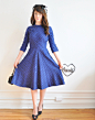 【预定】vintage古着 50年代中世纪风格 宝蓝格子连衣裙 外套