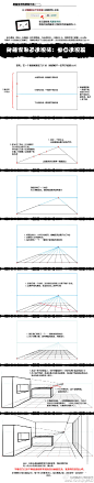 #爬藤家资料# 【爬藤家邪道透视法：单点透视篇】邪道即指：非常规方法。其实单点透视这个也没太邪道，邪道的是多点透视，有空了再做，对透视完全茫然的筒子们来先看看单点透视吧。那个格子也可以随手备一张方便设计场景用。