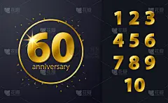60周年快乐背景模板。用于庆祝、邀请卡、贺卡或结婚纪念日。黑色和金色。矢量图
