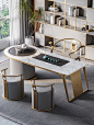 现代茶台轻奢茶桌椅组合简约设计师客厅家用办公岩板茶桌储物一体