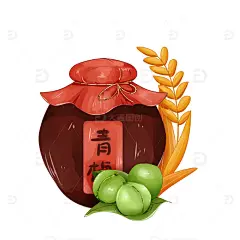 手绘芒种麦穗青梅酒坛装饰元素高清模板免费下载-趣麦麦图