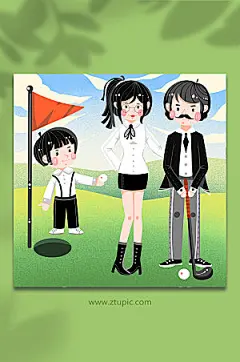 手绘球童休闲室外高尔夫运动人物插画素材