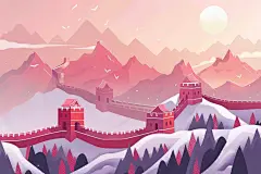 中式彩绘长城装饰画图片